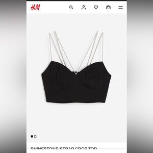 H&M Large Black rhinestone strap crop top glam cocktail festival party